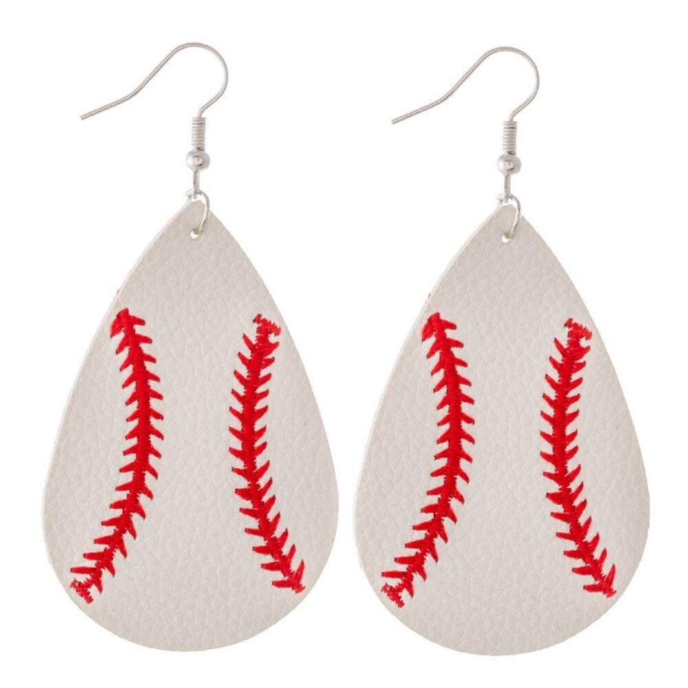 Baseball Leather Teardrop Earrings - Baseball Mom - Baseball Jewelry